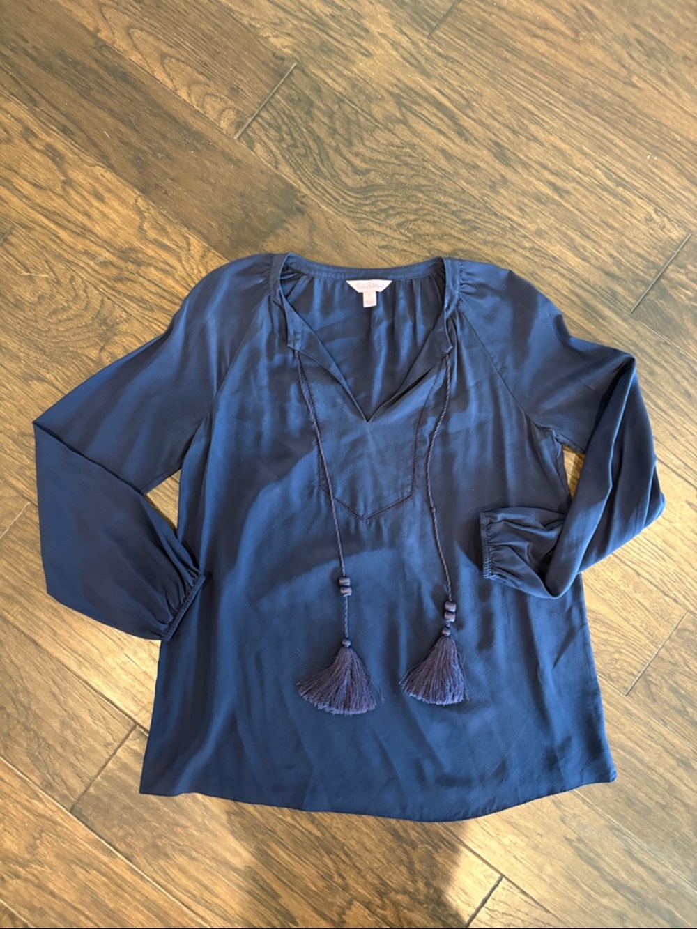 Lilly Pulitzer Navy Tassel V-Neck Blouse